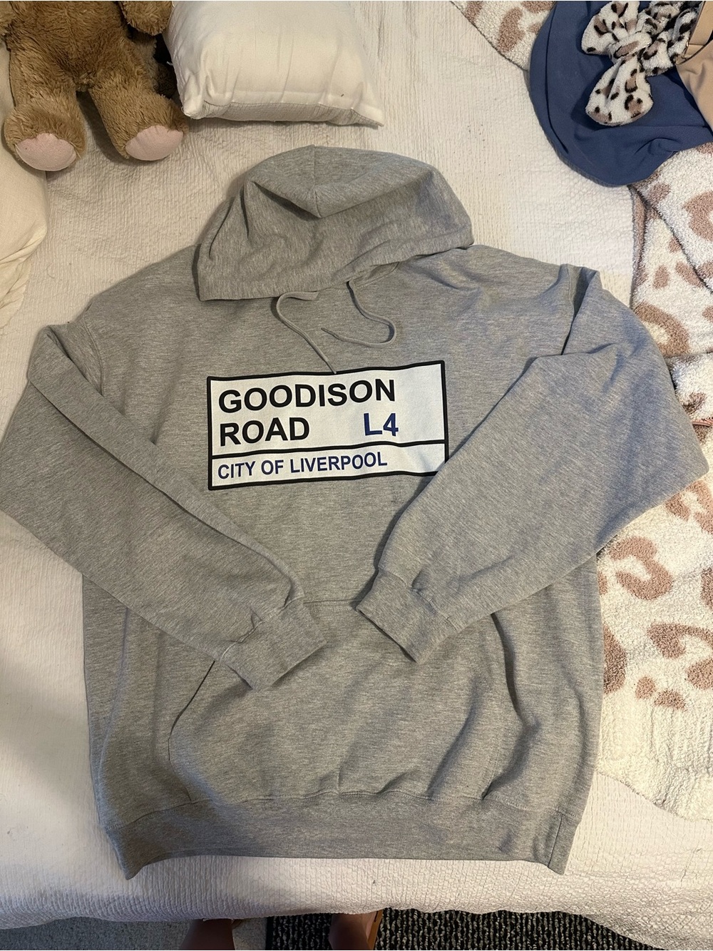 Goodison Road L4 Liverpool Gray Graphic Hoodie XL Everton Football